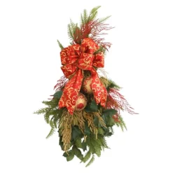 Pine Swag with Red-Gold Ornanments with Red & Gold Ribbon