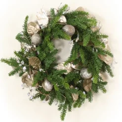 Pine Wreath with Gold Laurel and Gem Accents