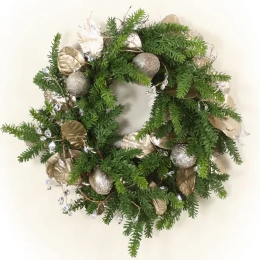 Pine Wreath with Gold Laurel and Gem Accents