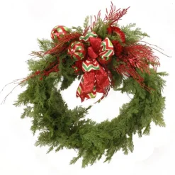 Pine Wreath with Red and Green Ornaments