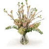 Pink Pear Blossom with Peegee Hydrangeas in Lg Rimmed Glass