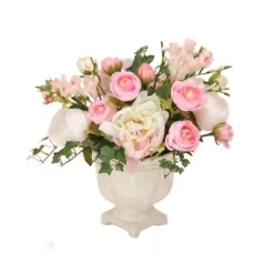 Pink Peonies in White Urn