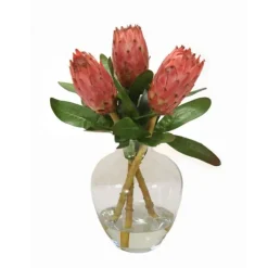 Pink Proteas in Glass Vase