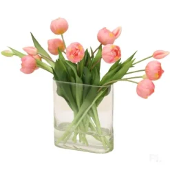 Pink Tulip Bundle in Rectangle Glass