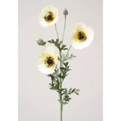 Poppy with 2 Buds in Golden Cream Yellow