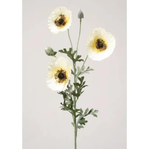 Poppy with 2 Buds in Golden Cream Yellow