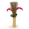 Purple Orchids with Marsh Reeds and Succulents in Nail Head Latte Brown Vase
