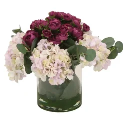 Purple Ranuncules with Lavender Hydreangeas in Glass