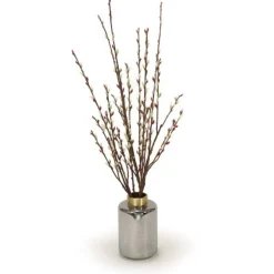 Pussy Willow Branches in Smoke Amber Glass with Gold Rim