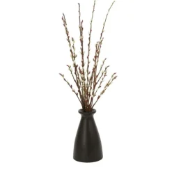 Pussy Willow Branches in Tall Wood Vase