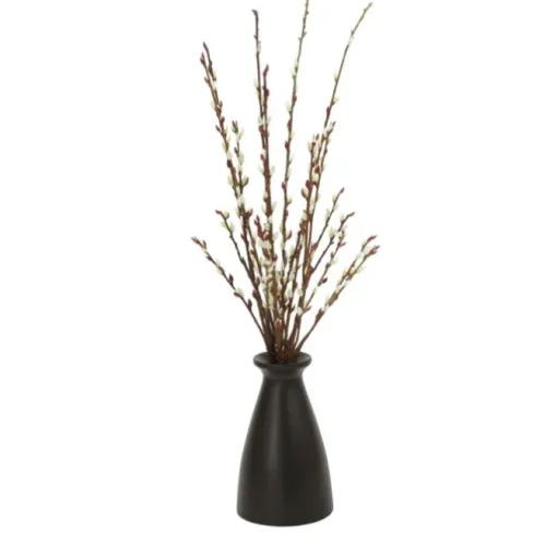 Pussy Willow Branches in Tall Wood Vase