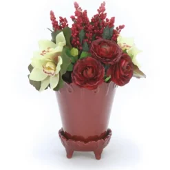 Ranunculas with Cymbidiium Orchid in Flower Pot