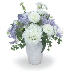 Ranunculas with Hydrangeas and Cherry Blossoms and Parrot Tulips in Layered Vases