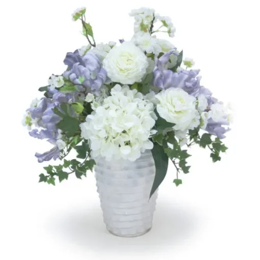 Ranunculas with Hydrangeas and Cherry Blossoms and Parrot Tulips in Layered Vases