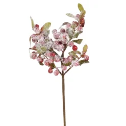 9" Red Berry Pick with Leaf and Snow  (Sold in Multiples of 24)