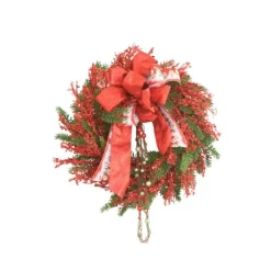 Red Glitter and Sequins Mixed with Green and Red Beads and Norfolk Pine Wreath
