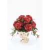 Red Hydrangeas, Curly Vines, Honeysuckle with Preserved in Red/Cream Crackled Urn