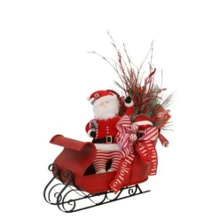 Red Metal Sleigh Decorated With Santa