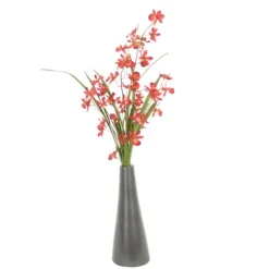 Red Oncidium Orchid in Small Wooden Vase