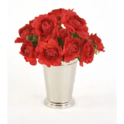 Red Ranunculus in Silver Vase