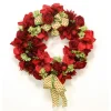 25" Red Rose & Amaryllis Wreath with Green Hydrangea and Berries with a Glittered Chevron Ribbon