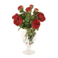 Red Roses in Glass Urn with Ball Stem