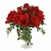 Red Roses with Red Amaryllis and Holly Mixed Agapanthus in Glass Urn