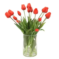 Red Tulips in Glass Cylinder