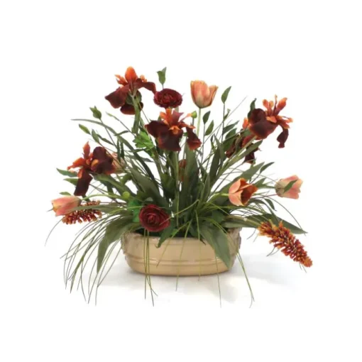 Rich Fall Tones in Tan Ceramic Planter