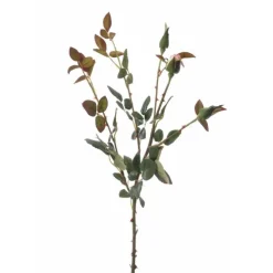 Rose Foliage Stem with 2 Green Buds and 1 Flower Bud in Cream Pink