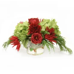 Rose Mix with Hydrangea Dahlia and Cedar in Glass