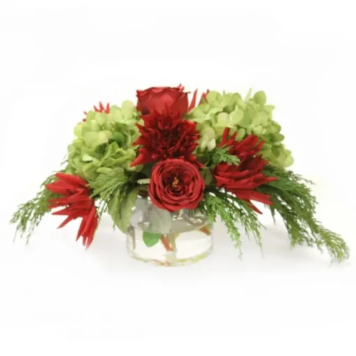 Rose Mix with Hydrangea Dahlia and Cedar in Glass