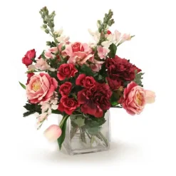 Rose Pink and Better Times Roses in Cube Vase