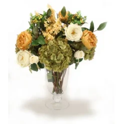 Roses & Peonies in Large Glass Urn