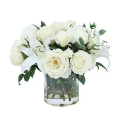 Roses and Casablanca Lilies in Glass Cylinder