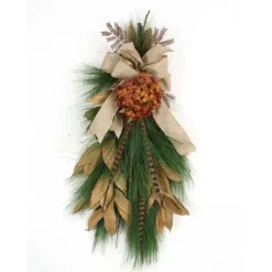Rust Hydrangeas, Bronze Leaves, Pine Swag