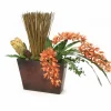 Rust Orchid with Protea and Reeds in Metal Wall Hanging