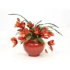 Rust Orchids with Maiden Hair Fern in Red Ceramic Planter