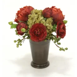 Rust Ranunculus with Spice Peony and Hydrangea in Bronze Mint Julep