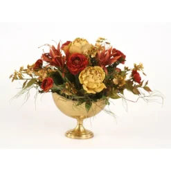 Rust Red, Antique Gold in Oval Antique Brass Compote
