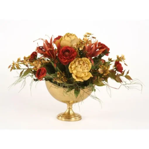 Rust Red, Antique Gold in Oval Antique Brass Compote
