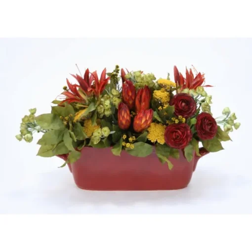 Rust Red, Gold and Green Floral in Oval Rust Planter