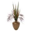 Seeded Grass and Blade Grasses in Brown Vase