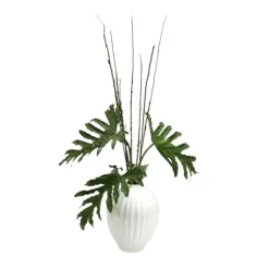 Selloum Philodendron in White Fluted Porcelain Vase