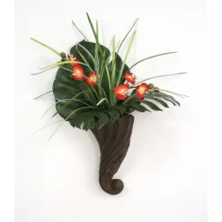 Silk Orchids and Grasses in Wall Sconce