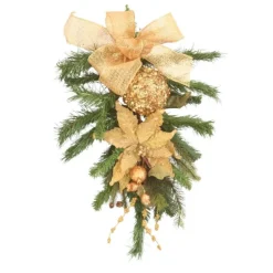 Small Pine Swag with Gold Poinsettia, Oranment and Gold Bow