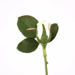 Small Rose Bud with Leaves in Bridal White  (Sold in Multiples of 72)