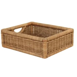 Small Square Woven Rattan Basket with Woven Base Rim
