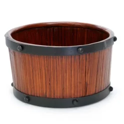 Small Wood Bucket with Metal Rim