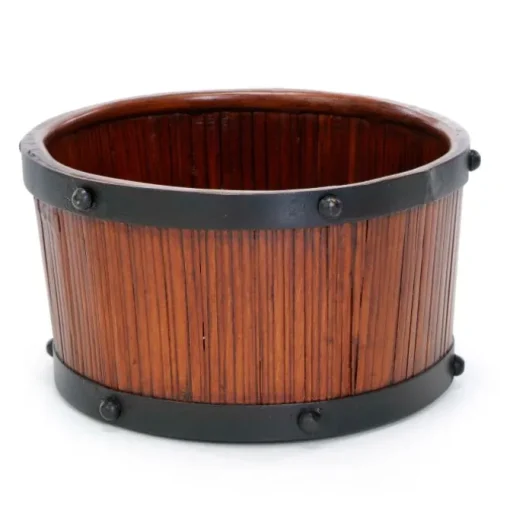 Small Wood Bucket with Metal Rim